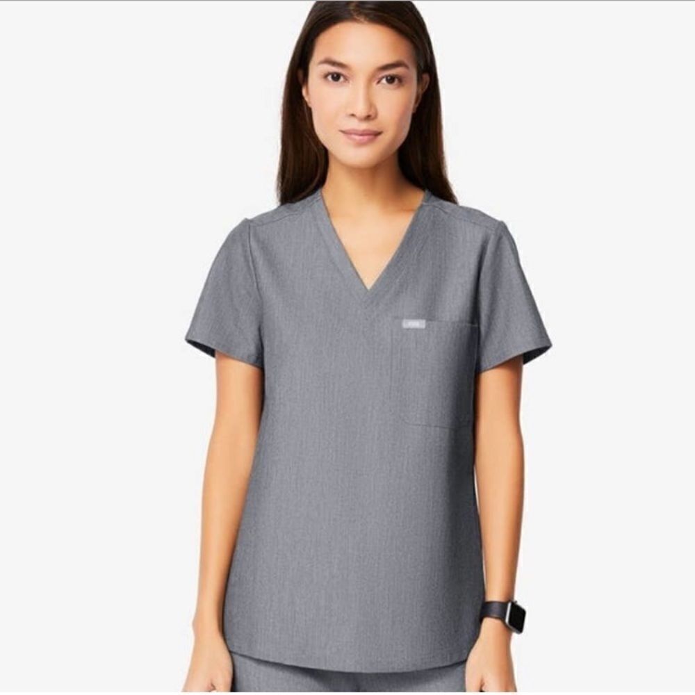 FIGS Women's Short Sleeve V-Neck Medical Scrub Top in Heather Gray